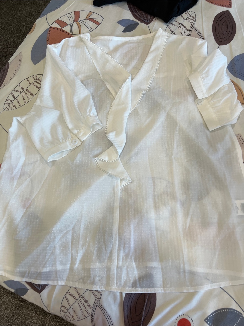 SHEIN White Ruffle V-Neck Blouse